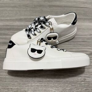 Karl Lagerfeld White Sneakers with Black Details and Logo Charm